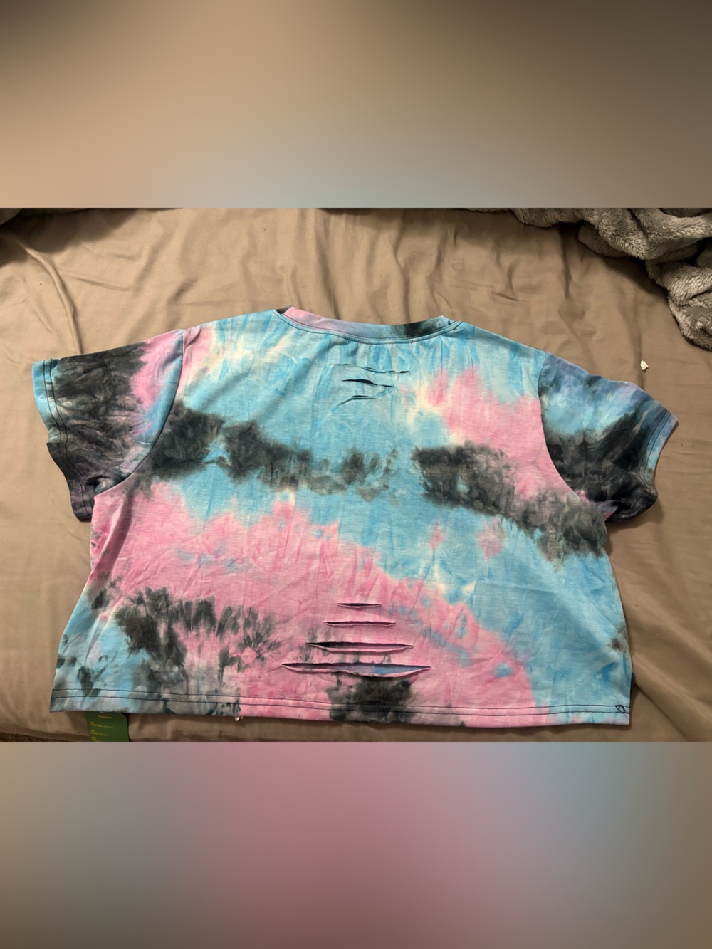 Remidoo brand Tie-Dye Crop Tee in Black, Pink & Blue